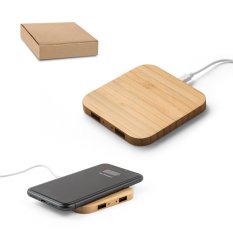 Bambusová bezdrôtová nabíjačka 15 W s USB hubom