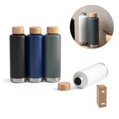 Vakuově izolovaná nerezová láhev s bambusovým víčkem 640 ml