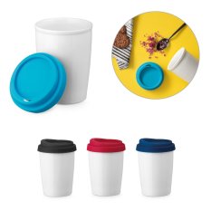 Porcelánový cestovní hrnek se silikonovým víkem 220 ml