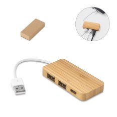 Bambusový USB hub s 2× USB-A a USB-C