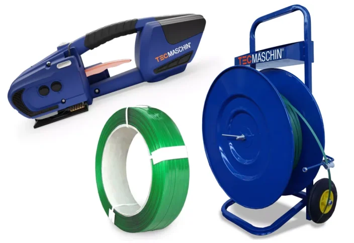 Páskovací sada TecMaschin - Baterie: Li-Ion, výdrž 8 hod., nabíjení 1.5 hod., Šířka pásky: 13 - 16 mm