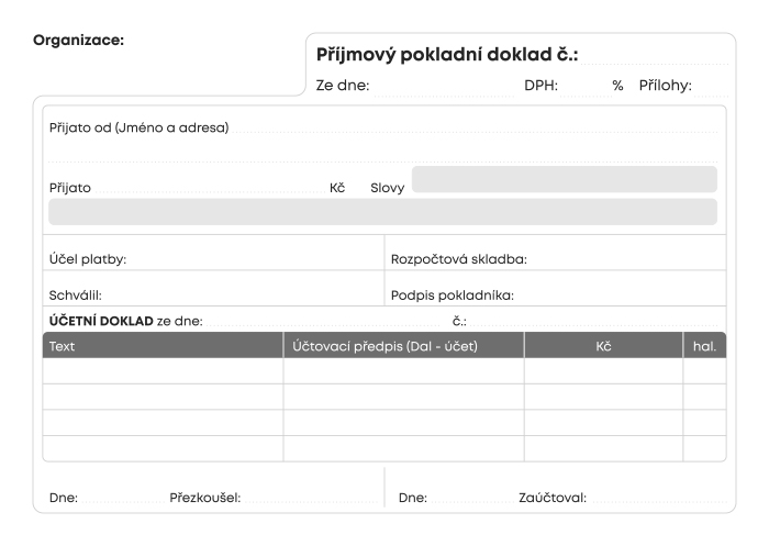 Příjmový pokl. doklad i pro podv. účet. propis. A6, 50 listů